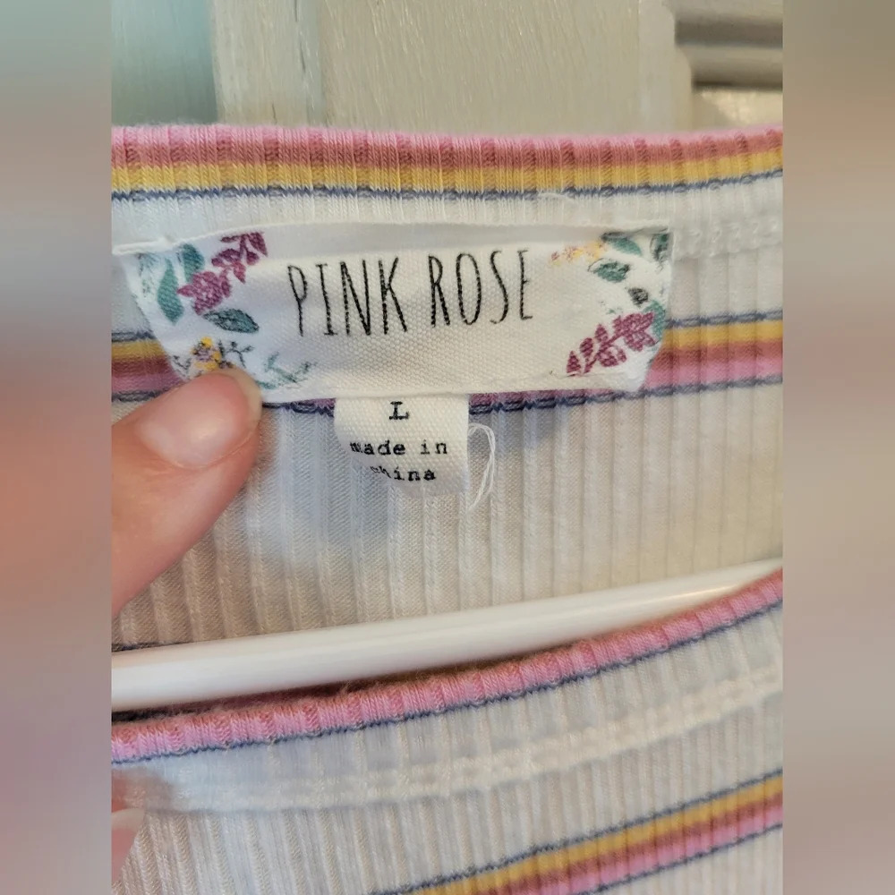 Pink Rose Ribbed Striped Crop Tee - Picture 3 of 5